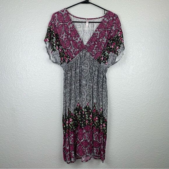 Xhilaration Womens Bho Paisley Elastic Waist V-Neck Dolman Midi Dress Medium - Picture 1 of 11